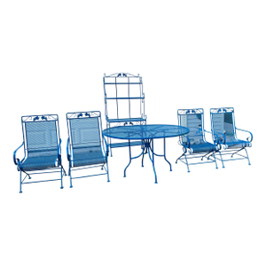 Vintage Woodard Briarwood Custom Powder Coated Blue Patio Set of 6