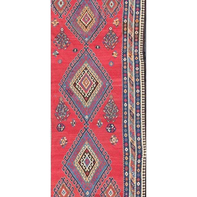 Vibrant color-toned Geometric Design Kilim Runner antique Qashqai Kilim Gallery, rug , / Kilim, circa 1920. Keivan Woven...