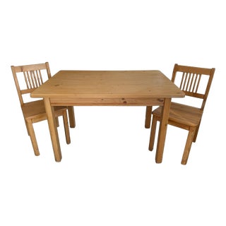 Farmhouse Table and Chairs Set in Spruce Wood, Set of 3 For Sale