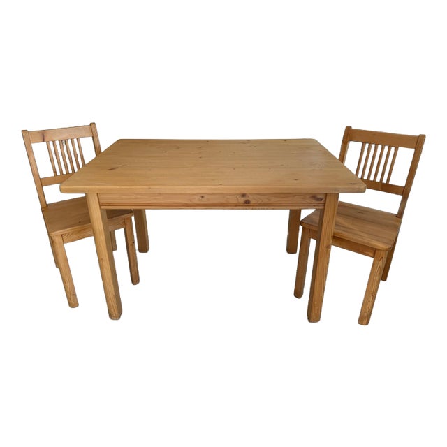 Farmhouse Table and Chairs Set in Spruce Wood, Set of 3 For Sale