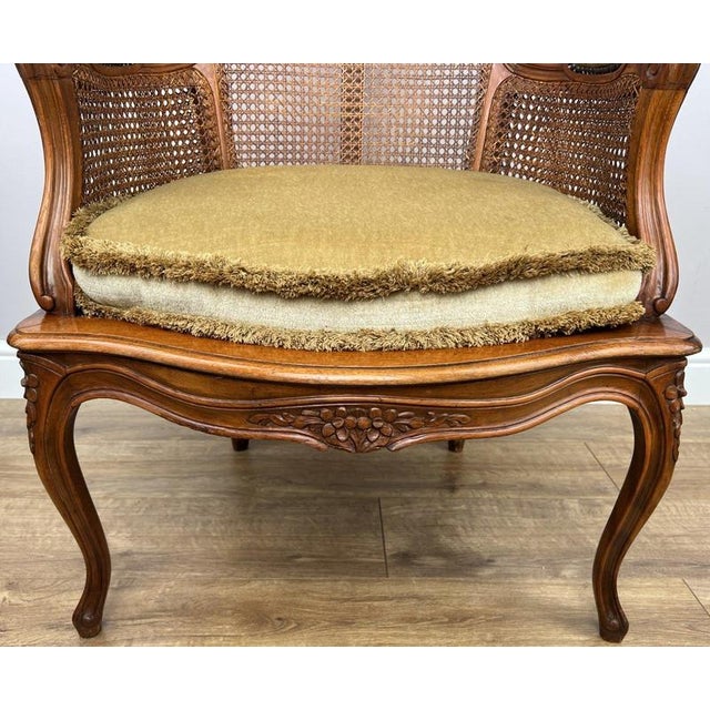 Vintage French Cane Upholstered Accent Carved Chair For Sale - Image 9 of 15