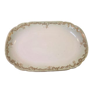 Antique Elite Works Limoges 18" Grand Hostess Platter - Gilded Scrolls & Celadon Dot Border For Sale