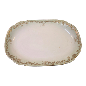 Antique Elite Works Limoges 18" Grand Hostess Platter - Gilded Scrolls & Celadon Dot Border