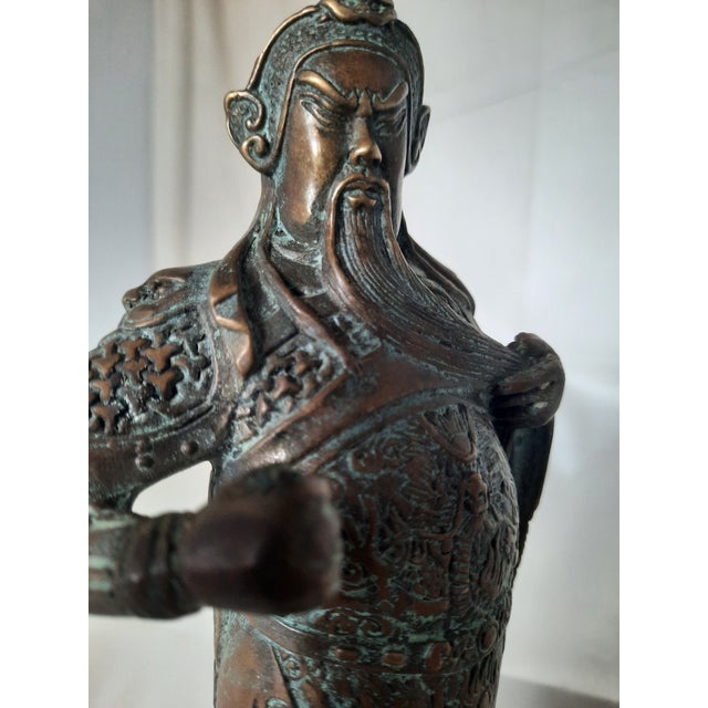 Early 20th Century Vintage Cast Bronze Guan Yu Figurine With Qianlong-Style Mark For Sale - Image 5 of 7