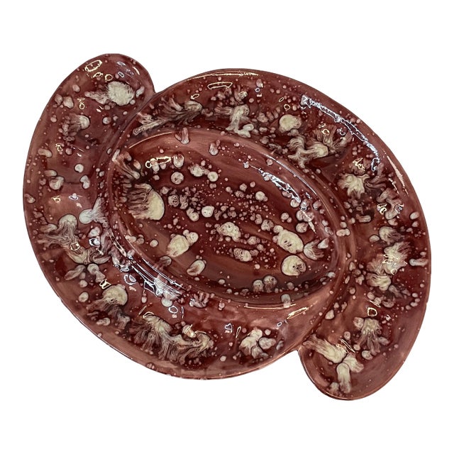 Mid-Century Americana Folk Art Deviled Egg Plate With White Splatter Ceramic, Artist Signed. For Sale