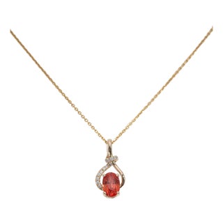 1.2Ct Padparadscha Sapphire Pendant With Earth-Mined Diamonds: Solid 14k Gold For Sale
