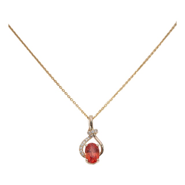1.2Ct Padparadscha Sapphire Pendant With Earth-Mined Diamonds: Solid 14k Gold For Sale