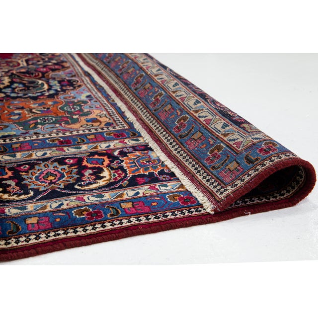 1950s Vintage Kashan Persian Medallion Wool Rug in Red For Sale - Image 4 of 10
