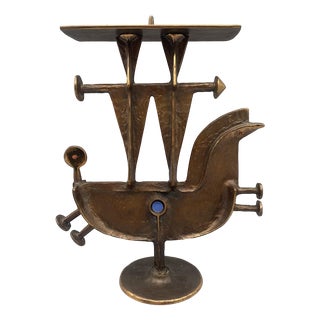 Brutalist Candleholder Sculpture in Bronze by Zoltan Pap, Hungary, 1970s For Sale