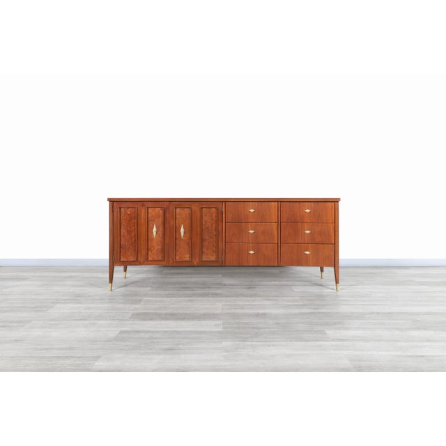 Mid-Century Modern Mid-Century Modern Walnut and Burl Wood Curved Front Credenza, 1950s For Sale - Image 3 of 12
