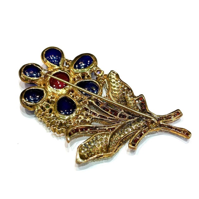 Baroque Bochic "Orient" Vintage Sapphire, Ruby & Multi Gem Brooch - 18K Gold & Silver For Sale - Image 3 of 18