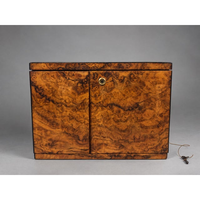 English Victorian Burr Walnut Table Cabinet With Brass Inlay and Bramah Lock For Sale - Image 4 of 10