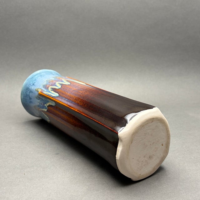 Vintage Bill Campbell Studio Art Pottery Drip Glaze Vase in Blue and Brown For Sale In New York - Image 6 of 7
