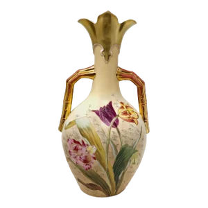 Antique Robert Hanke Austrian Porcelain Vase With Hand Painted Tulips