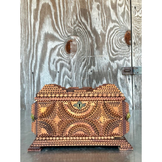 Vintage Boho Tramp Art Lidded Box For Sale - Image 12 of 12