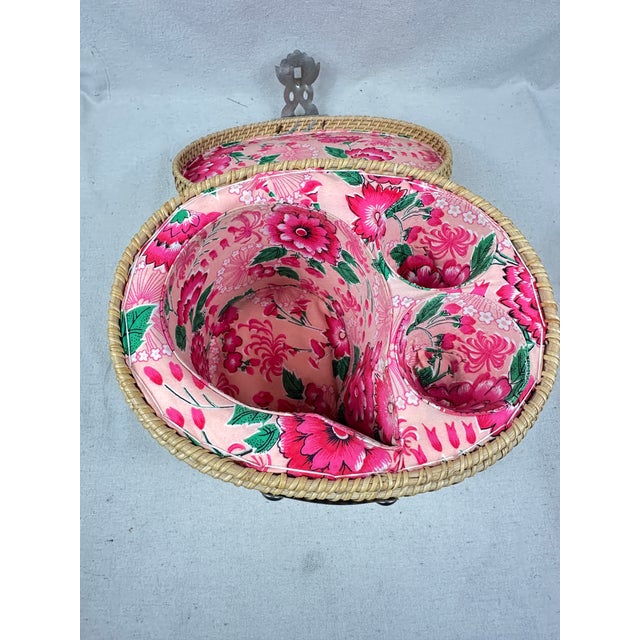 Tan Vintage Hand-Woven Rattan & Wicker Travel Tea Basket / Storage Caddy For Sale - Image 8 of 10