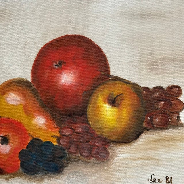 1981 Oil-on-Canvas Fruit Still Life, Unframed For Sale - Image 4 of 11