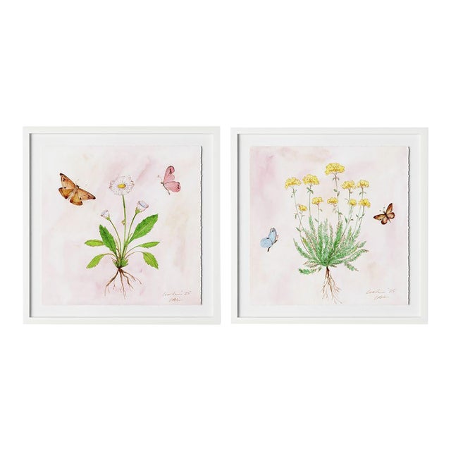 Blush Botanical Diptych by Lia Burke Libaire in White Frame, Medium Art Prints on Paper For Sale