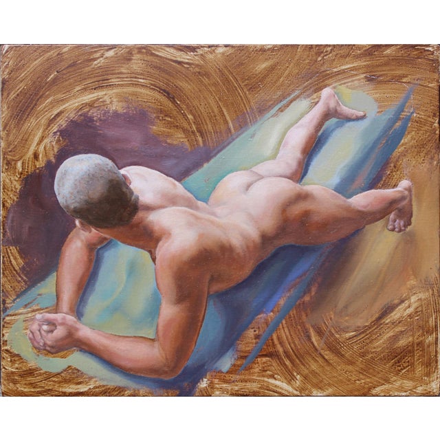Whispering Hope by John Tarantola | Oil on panel Male figure lying on a surface, viewed from behind. For Sale