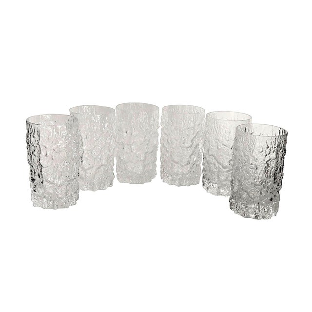 Mid-Century Modern Vintage Whitefriars Glassworks Glacier/Bark Textured Highball Glasses Designed by Geoffrey Baxter, Set of 6 For Sale - Image 3 of 13