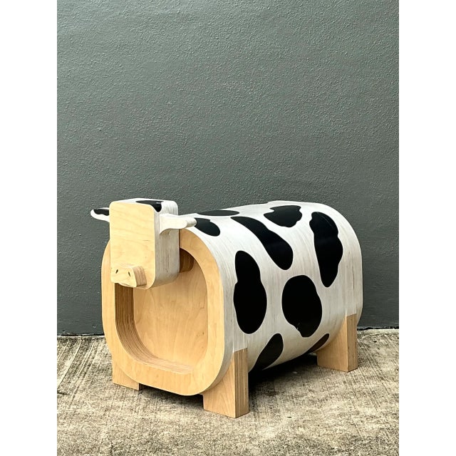 Vintage Sculptural Wood Cow Low Stool For Sale - Image 12 of 14