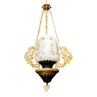 Vintage 1980s Prayer Angel Brass French Angel Lights Crystal Pendant For Sale