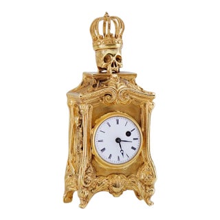 Antique Museum French Memento Mori Skull Skeleton Verge Fusee Desk Clock C1819 For Sale
