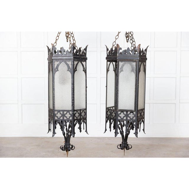 Metal Large Gothic Revival Church Lanterns, 1900s, Set of 2 For Sale - Image 7 of 15