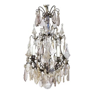 Late 19th Century Multi Crystal & Spire Blackened Bronze Birdcage Chandelier For Sale