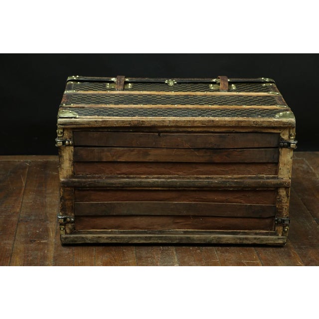 Brown Damier Domed Trunk with Leather Straps, 1920s For Sale - Image 8 of 9