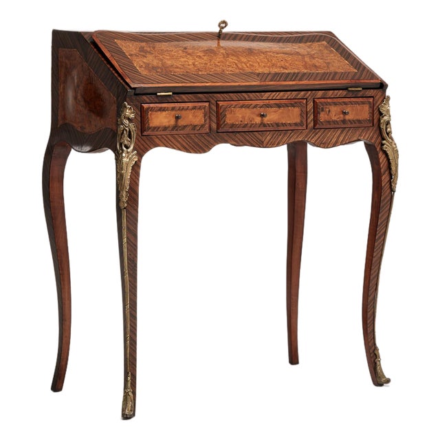 Louis XV Secretary Desk with Brass Accents, Rococo Style, France, 19th Century For Sale