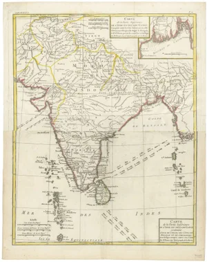 Map of India and Ceylon with Inset of Calcutta and the Ganges by Bonne, 1780