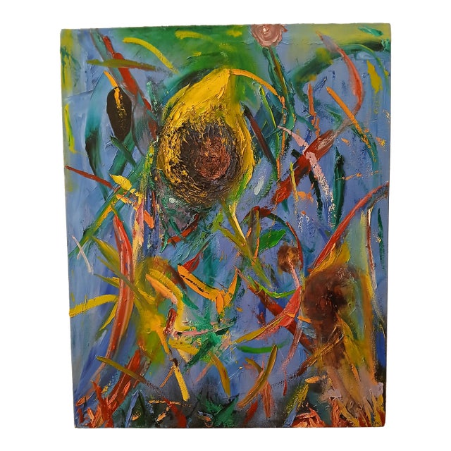 Modern Abstract Flower Oil Painting on Canvas Signed by Artist Blum For Sale