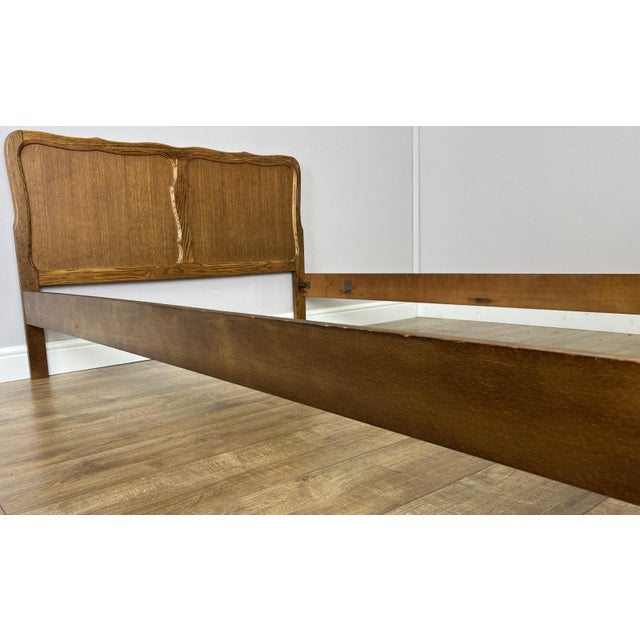 Gold Vintage French Louis XVI Double Bed Frame in Oak with Carved Headboard For Sale - Image 8 of 11