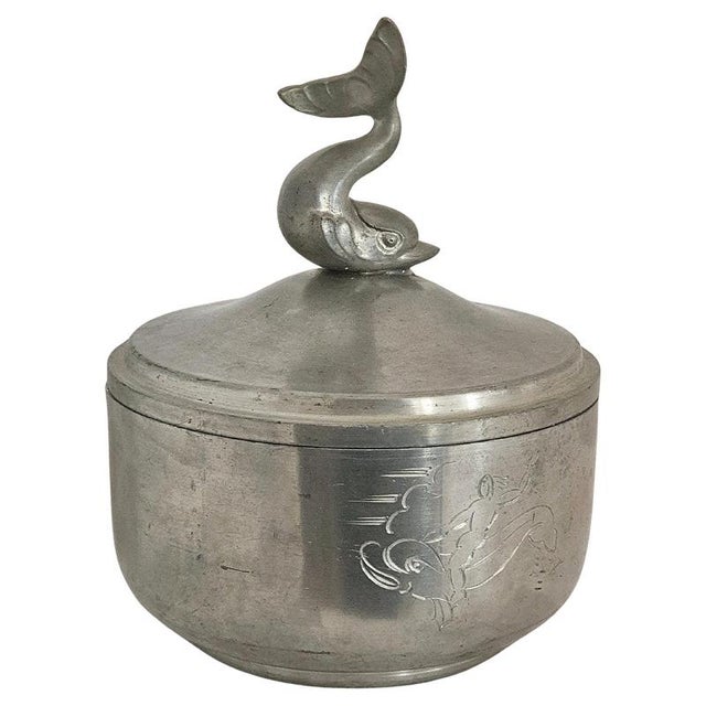 Metal Swedish Pewter Lid Box Decor of Dolphin, 1931 For Sale - Image 7 of 7
