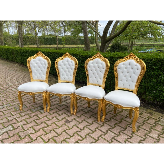 1970s Italian Baroque Gold Marble Leather Dining Set-5 Pc For Sale - Image 6 of 18