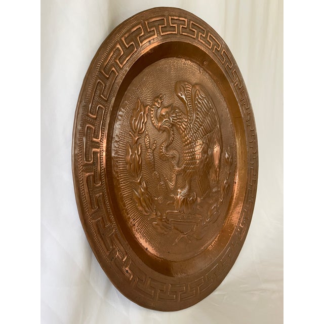 Large 23" Mexican Mid Century Hand Hammered Solid Copper Round Wall Plaque For Sale - Image 4 of 7