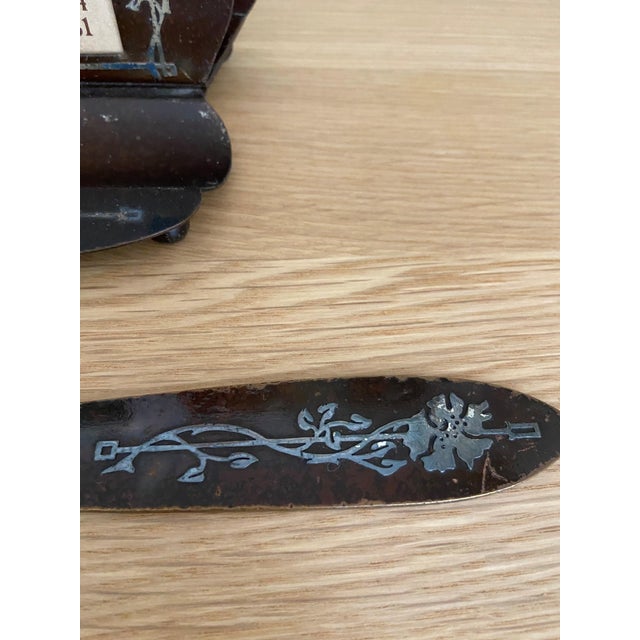 1920s Vintage Heintz Metal Art Shop Letter Holder With Perpetual Calendar and Letter Opener For Sale - Image 5 of 11