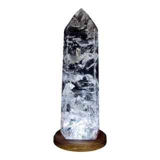 Quartz Crystal Point on Light Stand, 12.75 Inches, 9.6 Pounds (Brazil #G0001) For Sale
