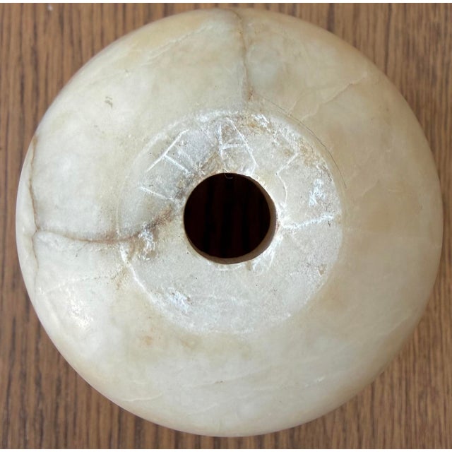 Vintage Italian Carved Alabaster Table Lamp With Linen Shade For Sale - Image 10 of 10