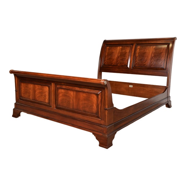 Ethan Allen French Louis Philippe Flame Mahogany Queen Size Sleigh Bed For Sale