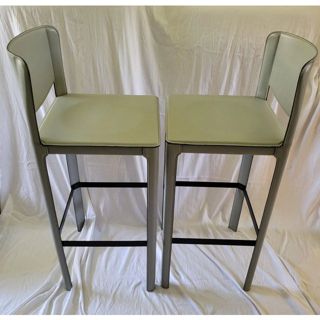 1980s Postmodern Matteo Grassi Grey Leather Bar Stools- a Pair | Chairish