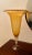 Murano Style Glass Tulip Vase, Gold Fluted Pedestal Sleek Design. Made in Italy.