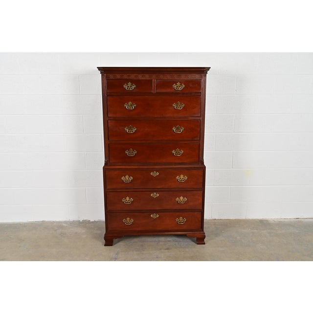 A gorgeous Georgian or Chippendale style eight-drawer highboy dresser or chest of drawers By Baker Furniture USA, Circa...