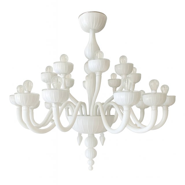 Murano Italina Monumental Contemporary 18 Arms in White Murano Style Glass Chandelier For Sale - Image 4 of 6