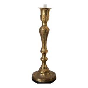 Vintage Polished Etched Solid Brass Candle Holder Table Lamp India