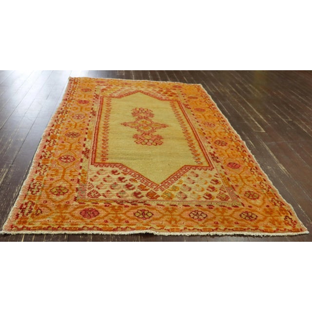 Yellow Antique Turkish Oushak Prayer Rug, Western Anatolia, Circa 1900 For Sale - Image 8 of 9