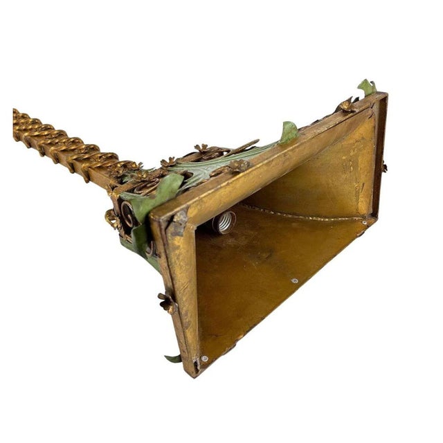 Italian Mid 20th Century Italian Foliate Verdigris and Gilt Tall Metal Wall Sconce For Sale - Image 3 of 3