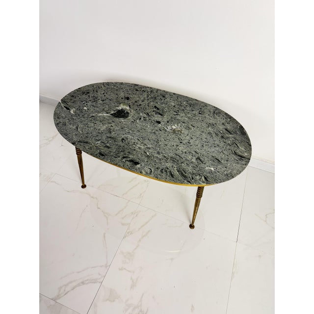Oval Brass Coffee Table with Green Marble Top, 1950s For Sale - Image 9 of 10
