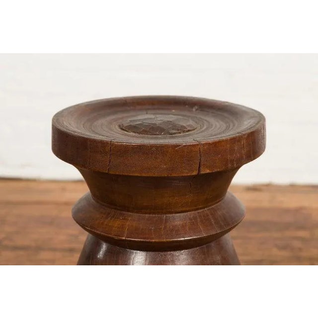 19th Century Rustic Indonesian Solid Wood Turned Stool with Brown Patina For Sale In New York - Image 6 of 12
